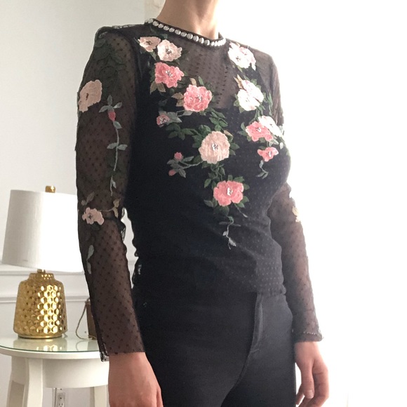 TOPSHOP Women's Floral Lace Top US 2 - Picture 1 of 8